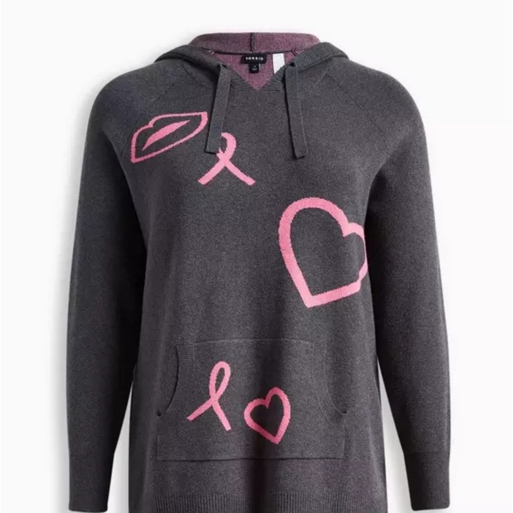 Gray Hoodie with Pink Heart and Ribbon Design - Picture 3 of 7